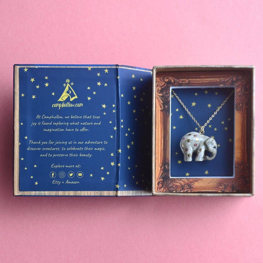 Necklace; Pink Polka Dot Elephant By Camp Hollow (Hand-Painted Porcelain, 24k Gold Steel Chain)