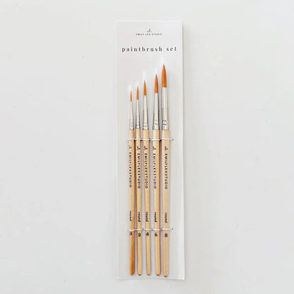 Emily Lex Watercolor Paintbrush Set; Five Wood Brushes