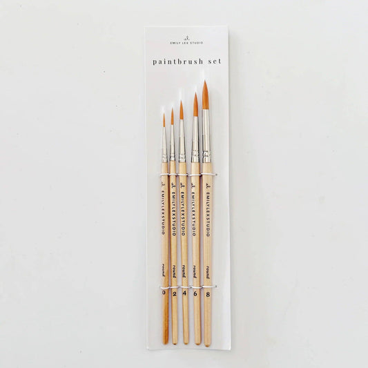 Emily Lex Watercolor Paintbrush Set; Five Wood Brushes