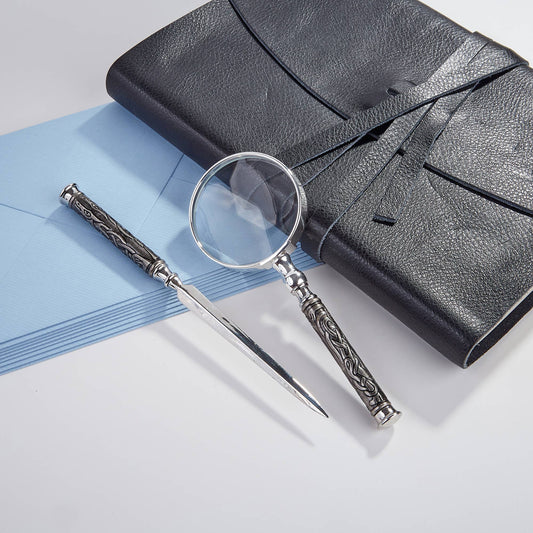 Magnifier and Letter Opener Set; Celtic Design Metal Desk Set
