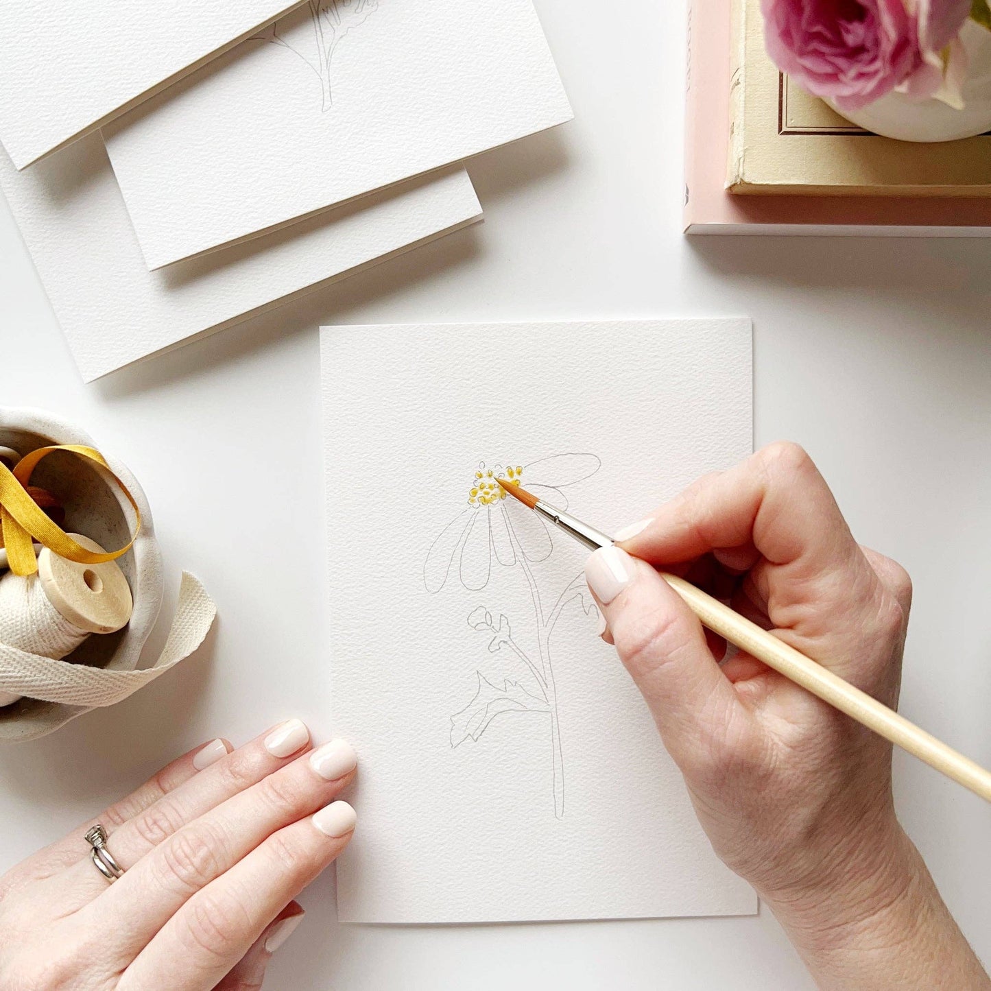 Paintable Notecard Set; Garden Flowers (Set of 8 Notecards & Envelopes)