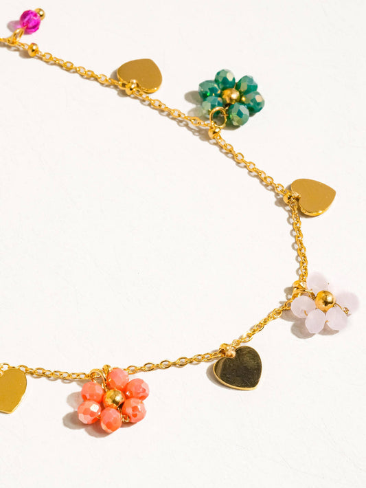 Flower & Hearts Necklace; Melvin (18K Gold, Non-Tarnish)