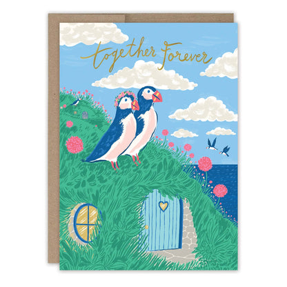 Anniversary Card; Seaside Puffins