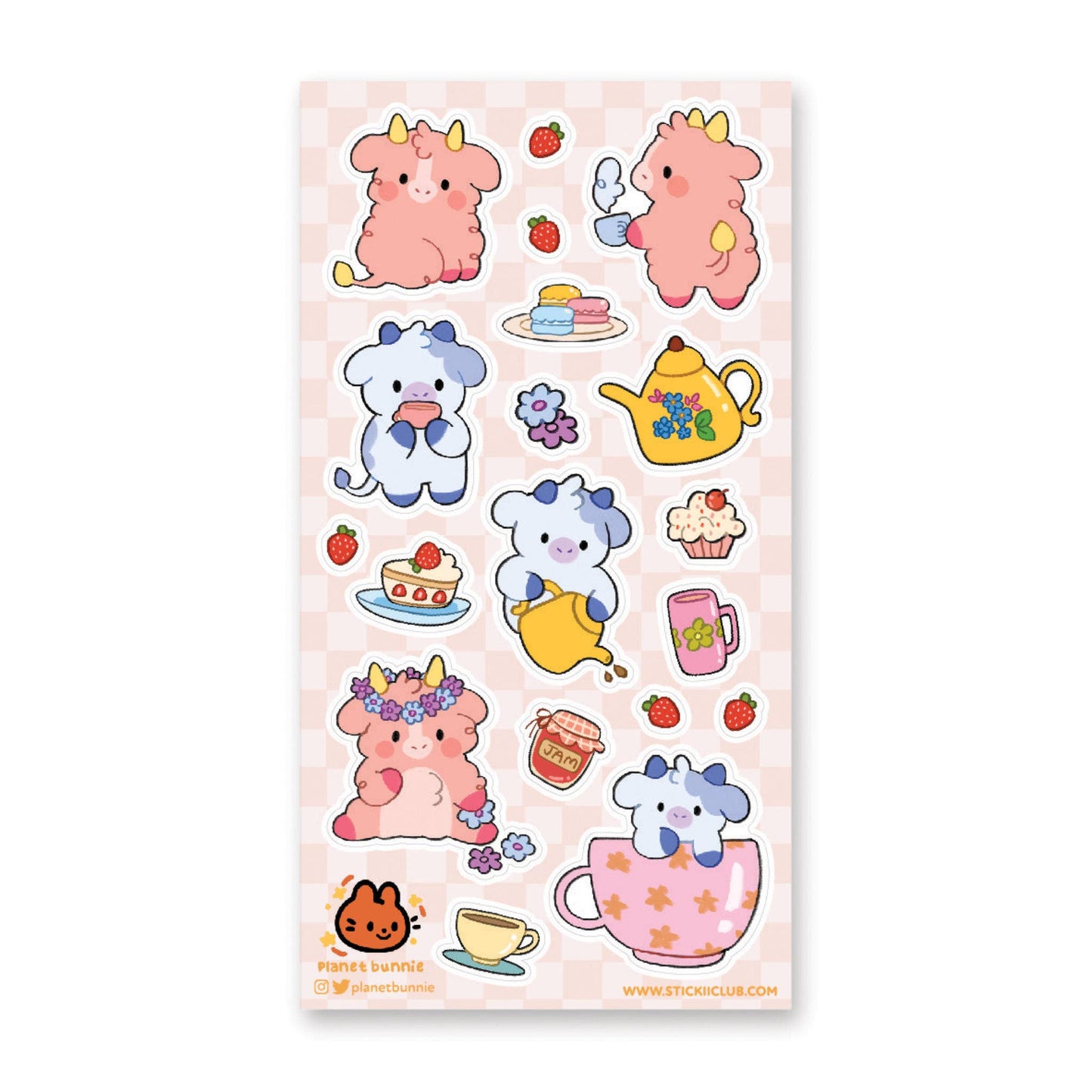 Stickii Sticker Sheet; Kawaii Cow Tea Party