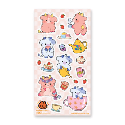 Stickii Sticker Sheet; Kawaii Cow Tea Party
