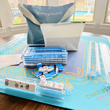 Mahjong Studios Studio Tiles Mahjong Set | 166 Tiles Blue Bundle with Clear Racks