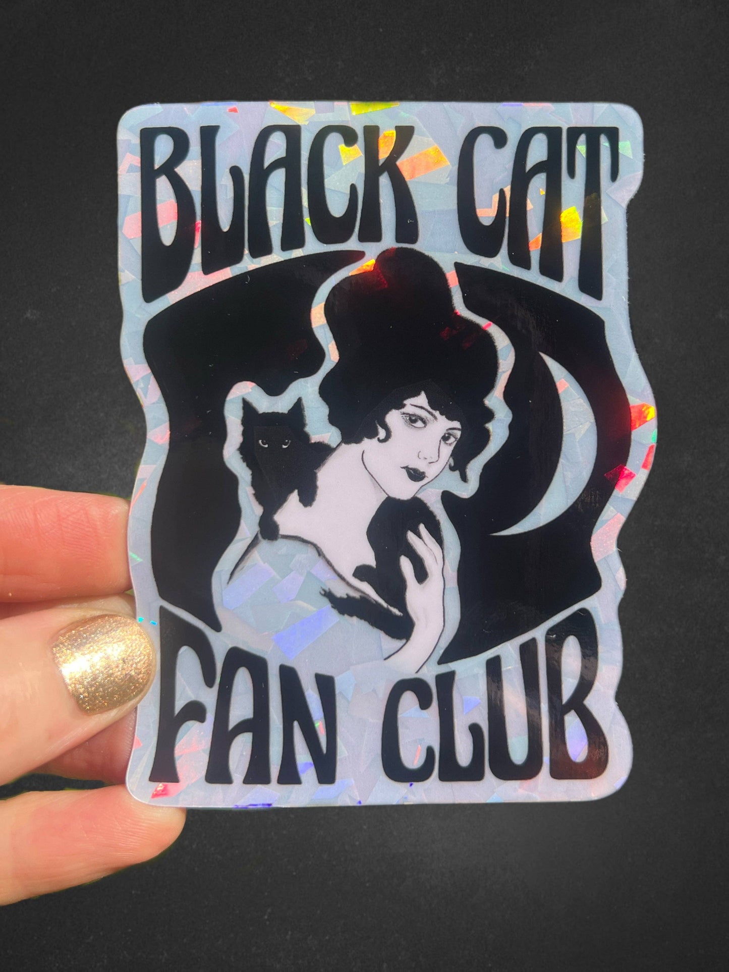 Vinyl Sticker; Black Cat Fan Club (3 Inch Holographic)