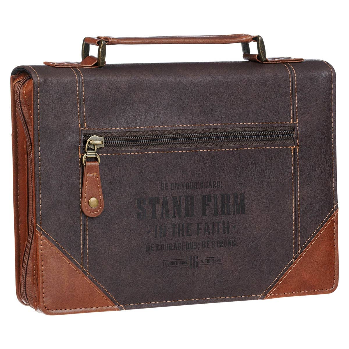 Bible Cover Classic Two-toned Brown Stand Firm 1 Cor. 16:13