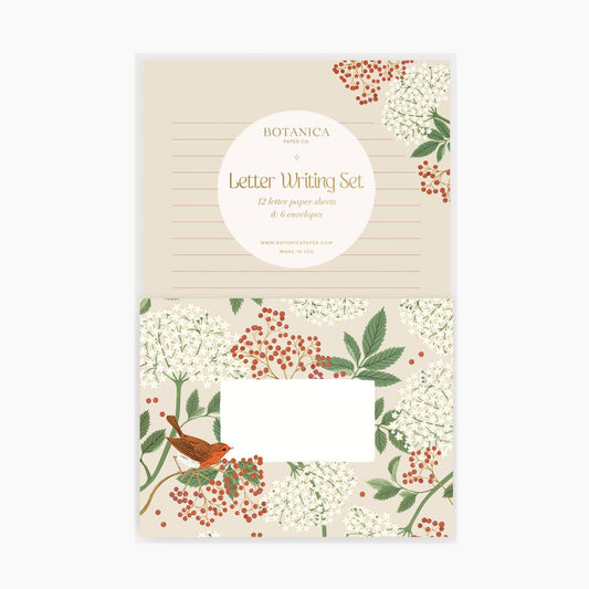 Letter Writing Set; Elderberry By Botanica Paper Co. (12 Letters + 6 Envelopes)