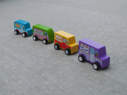 Pull Back Food Trucks; 4 Options (Wooden)