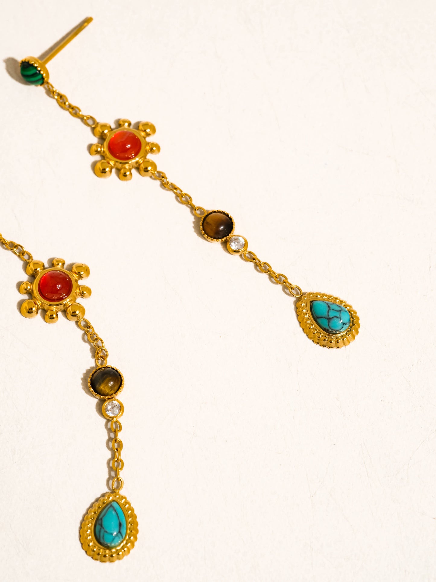 Gemstone Drop Earrings; Bellevie 18K Gold Non-Tarnish Boho