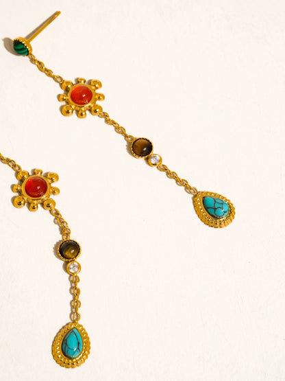Gemstone Drop Earrings; Bellevie 18K Gold Non-Tarnish Boho