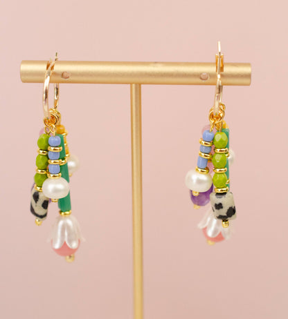 Earrings; Pastel Charm Dangle By Jill Makes (Gold, Handmade)