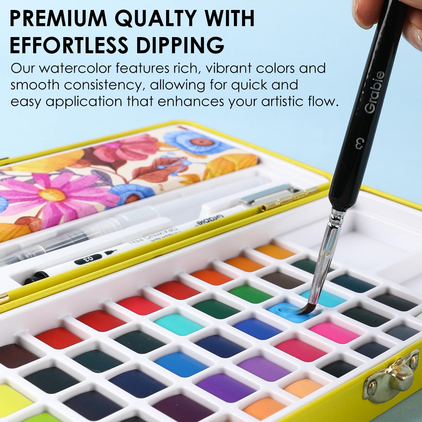 Grabie All-In-One Premium Watercolor Set of 50 (Paper, Pen, & 7 Brushes Included)