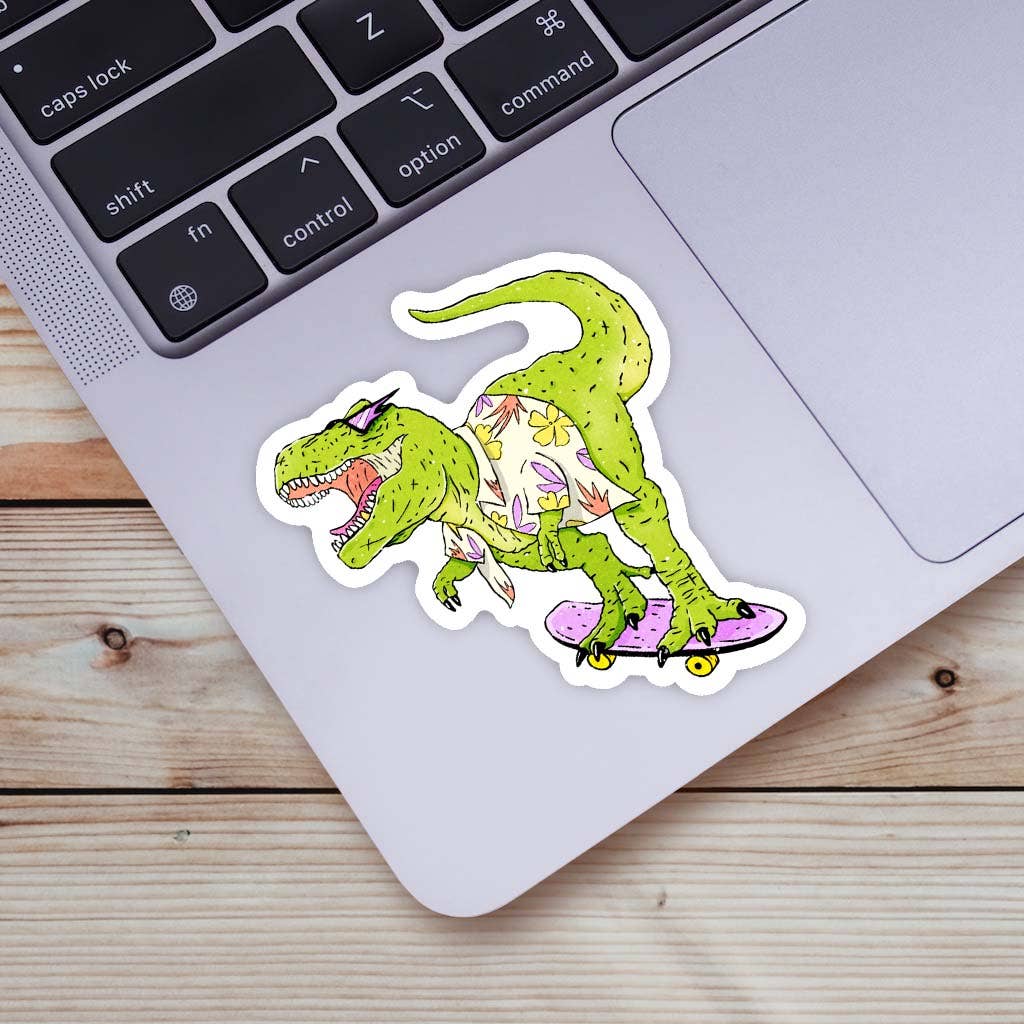 Vinyl Sticker; Rad Skateboard T-Rex Dinosaur