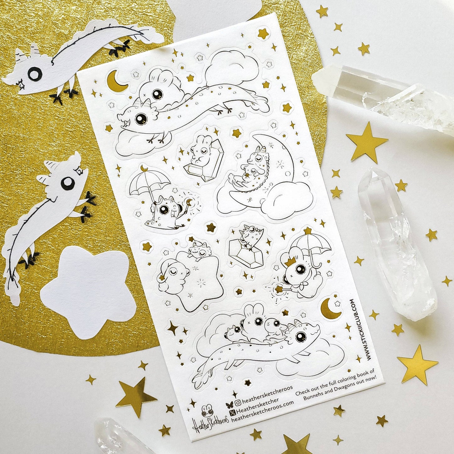 Stickii Sticker Sheet; Starlit Bunnehs & Dwagons
