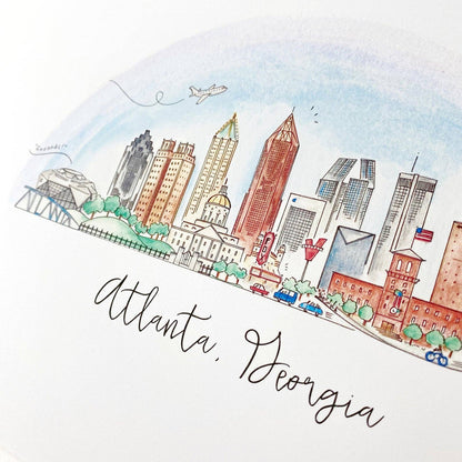Greeting Card; Atlanta, Georgia Skyline (Watercolor) By Natty Michelle Paperie
