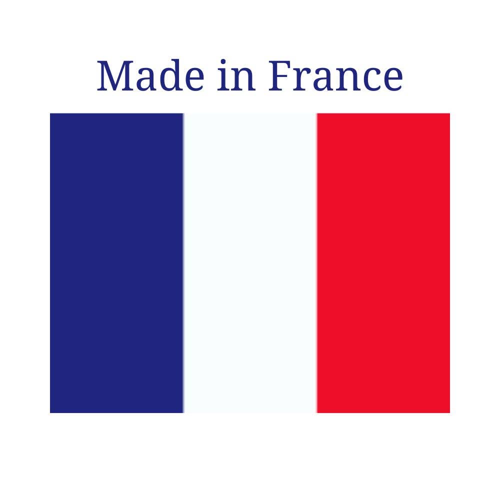 Made in France — French tricolor flag (blue, white, red vertical stripes) with "Made in France" text above in navy blue on white background; provenance badge for J. Herbin Les Subtiles scented inks