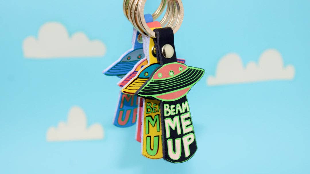 Leather Key Fob; UFO | Ark Colour Design