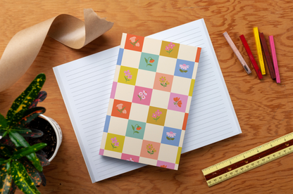 Journal Notebook; Petals and Checkers (Layflat Binding)