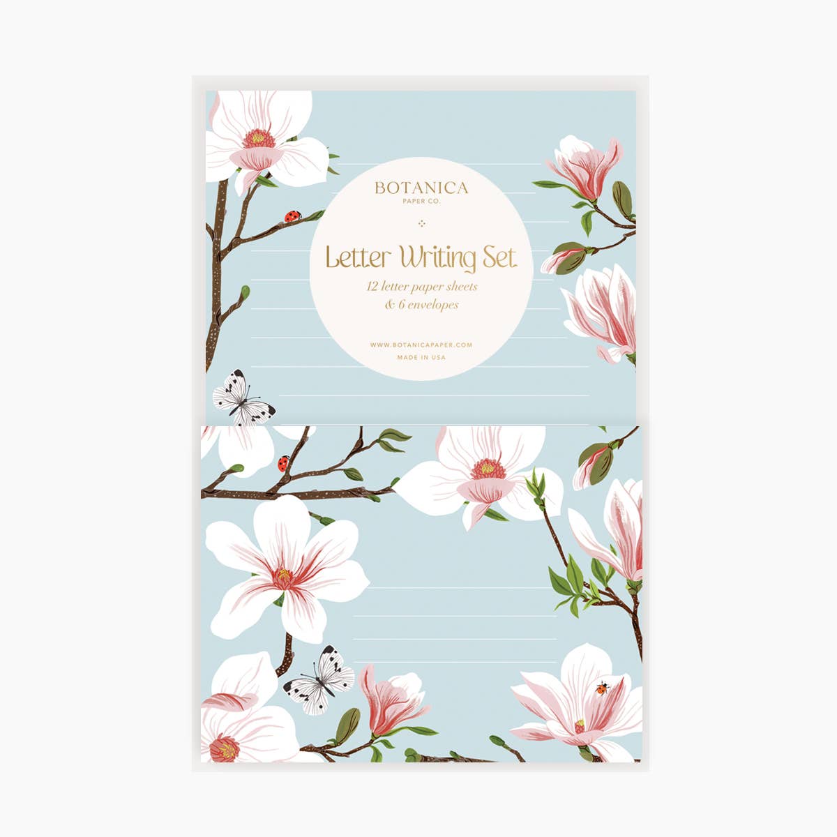 Letter Writing Set; Magnolia By Botanica Paper Co. (12 Letters + Envelopes)