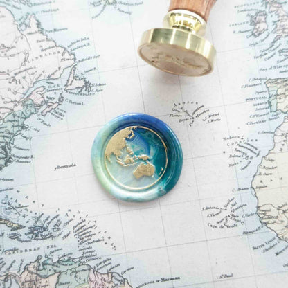 Wax Seal Stamp; Earth Globe (With Box & Storage Bag)