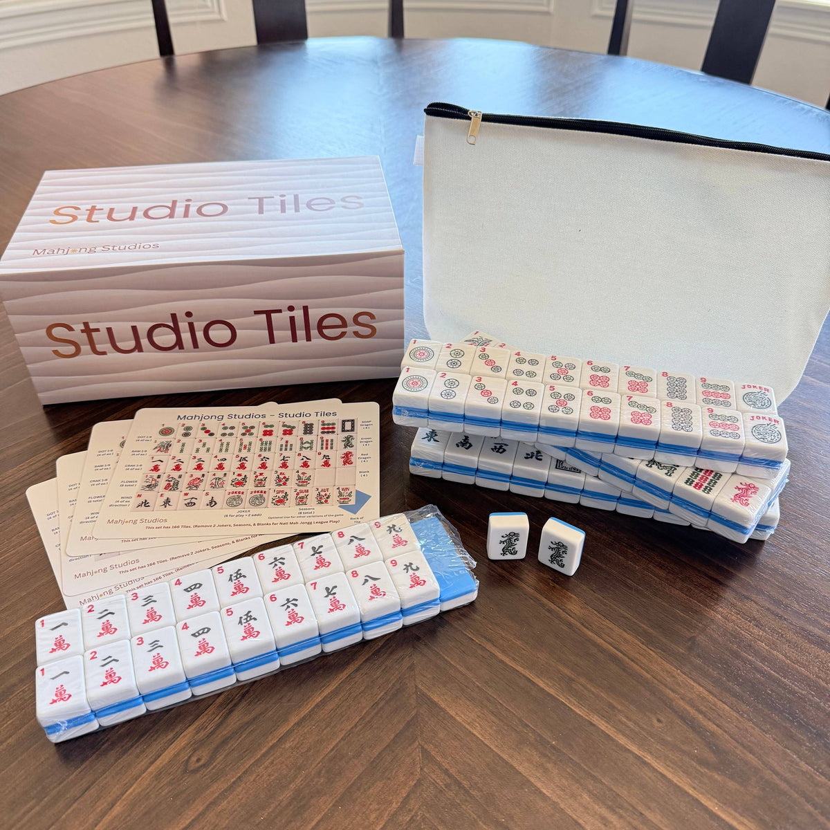 Mahjong Studios Studio Tiles Mahjong Set | 166 Tiles Blue Bundle with Clear Racks
