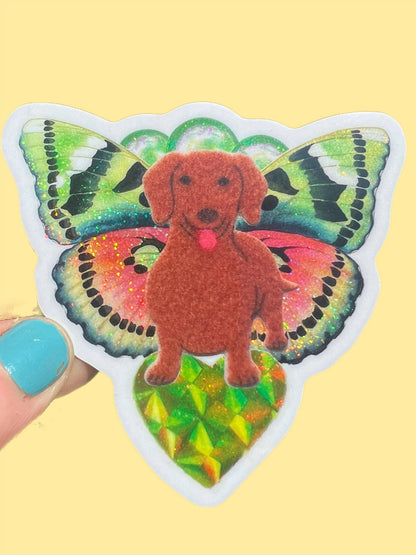 Vinyl Sticker; Butterfly Dachshund (Glitter 3 Inch)