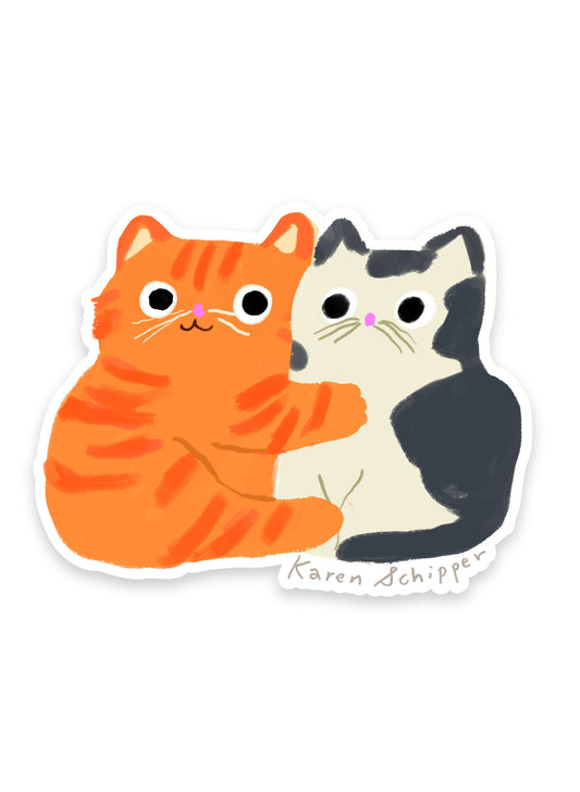 Vinyl Sticker; Cat Hug