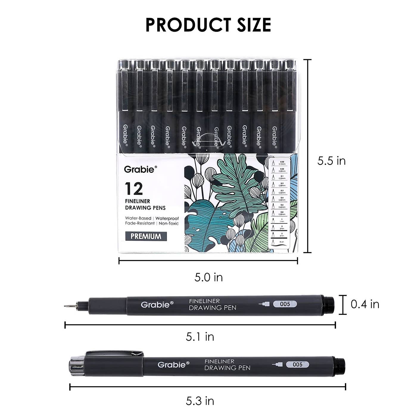 Drawing Pen Set Of 12 (Fineliner) By Grabie