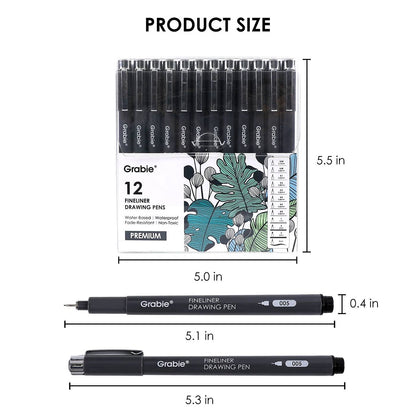 Drawing Pen Set Of 12 (Fineliner) By Grabie
