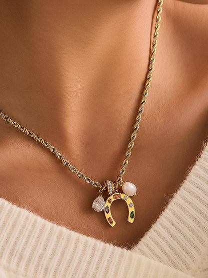Necklace; Western Horseshoe Charm (18K Gold Non-Tarnish)