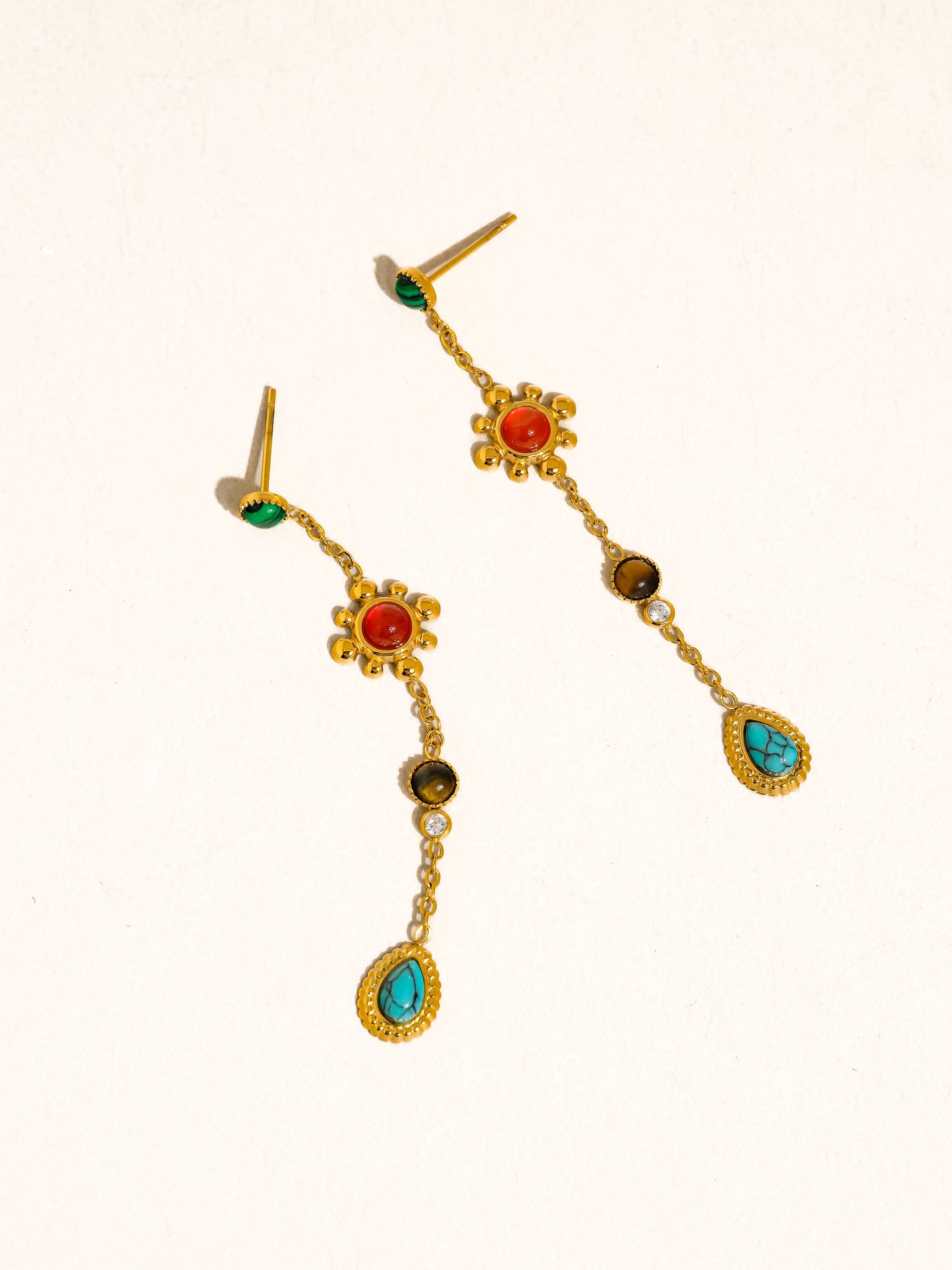 Gemstone Drop Earrings; Bellevie 18K Gold Non-Tarnish Boho