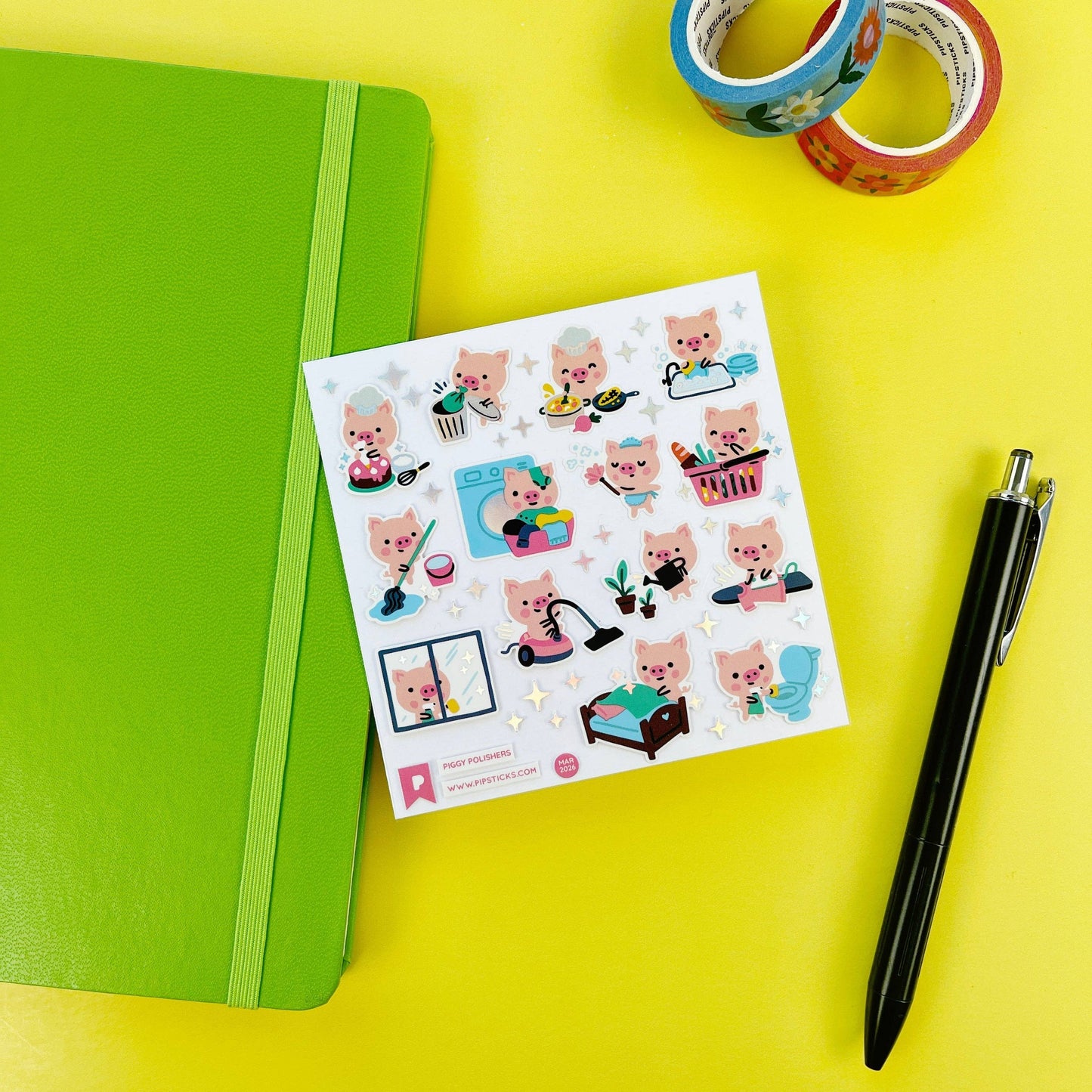 Pipsticks Sticker Sheet; Piggy Polishers