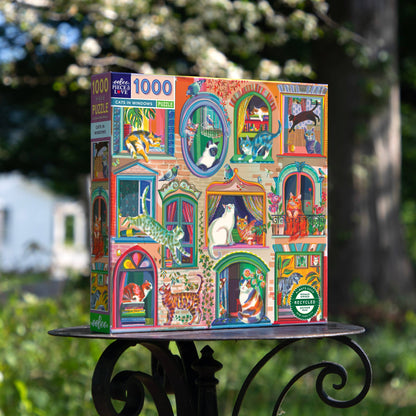 Eeboo 1000 Piece Square Puzzle; Cats in Windows