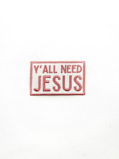 Iron-On Patch; Y'all Need Jesus (Pink) | Field Trip Threads