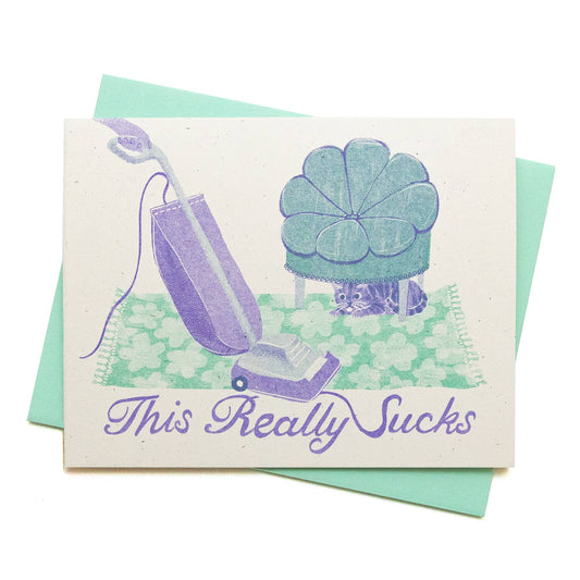 Greeting Card; This Really Sucks Cat (Risograph Card)
