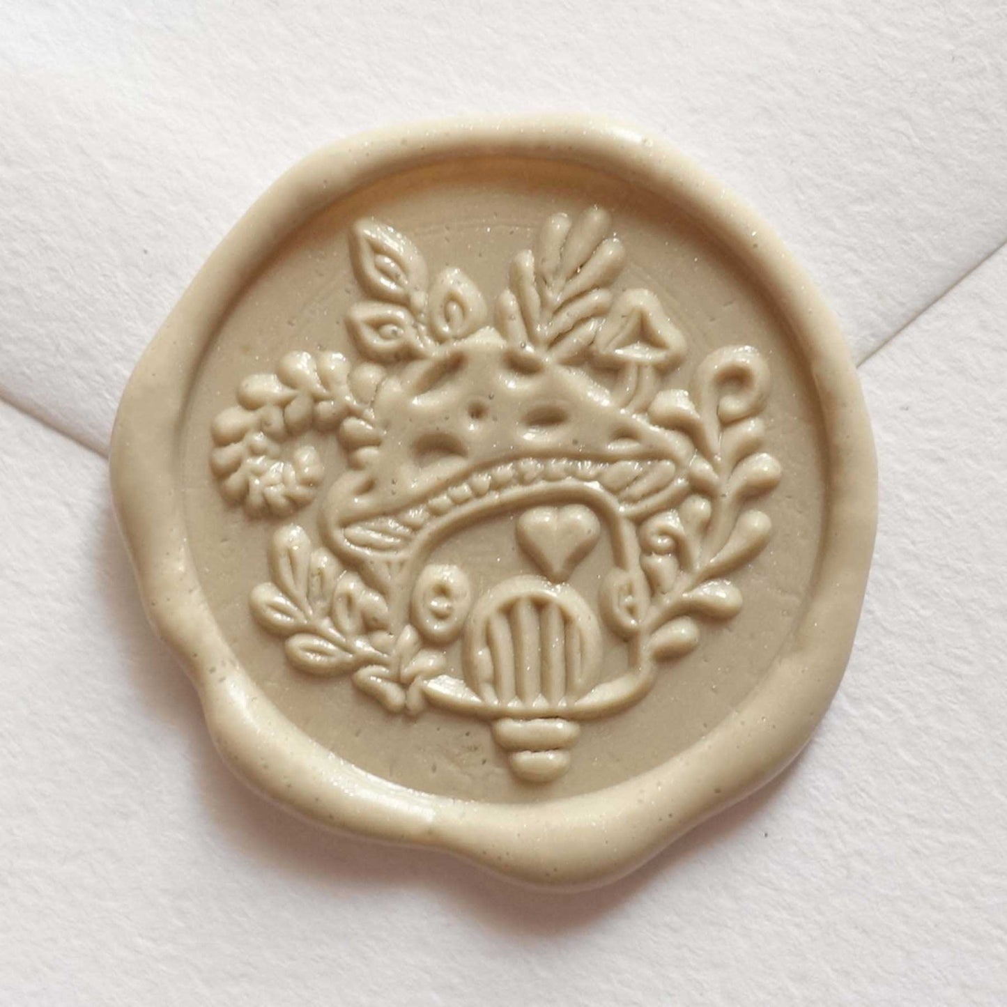 Wax Seal Stamp; Mushroom House (With Handle, Gift Box, & Storage Bag)