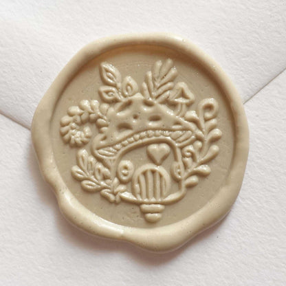 Wax Seal Stamp; Mushroom House (With Handle, Gift Box, & Storage Bag)