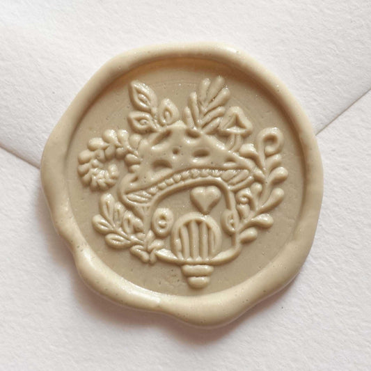 Wax Seal Stamp; Mushroom House (With Handle, Gift Box, & Storage Bag)