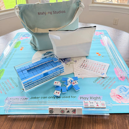 Mahjong Studios Studio Tiles Mahjong Set | 166 Tiles Blue Bundle with Clear Racks
