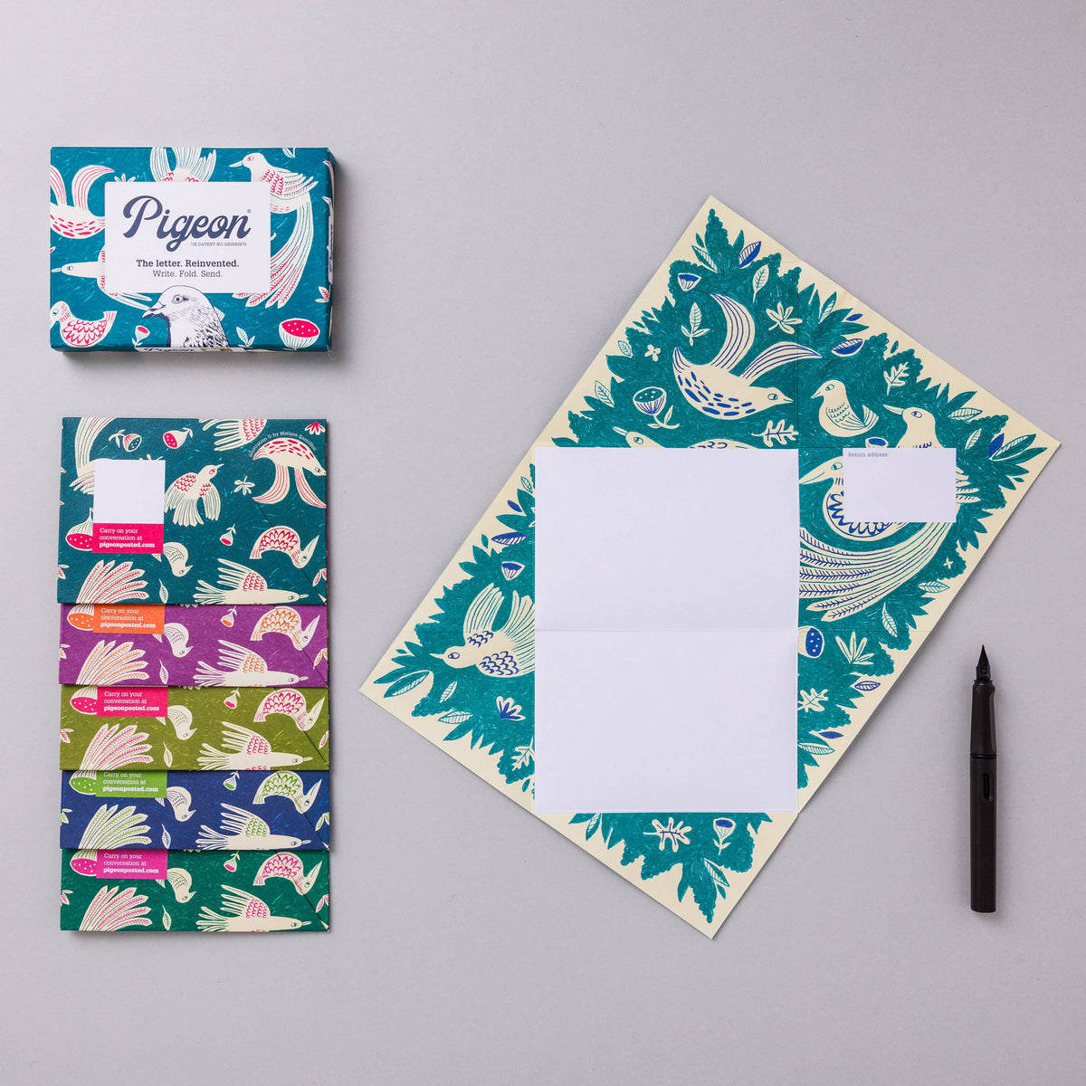 Folding Letter Set; Fig & Feather Pigeon | Pigeon Posted