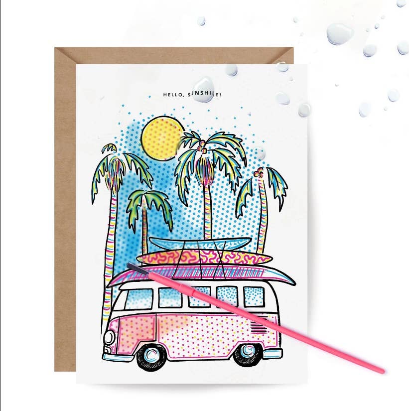 Greeting Card; Surfer Van (Paint With Water)