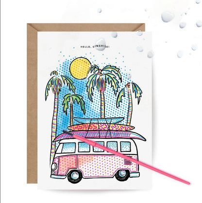 Greeting Card; Surfer Van (Paint With Water)