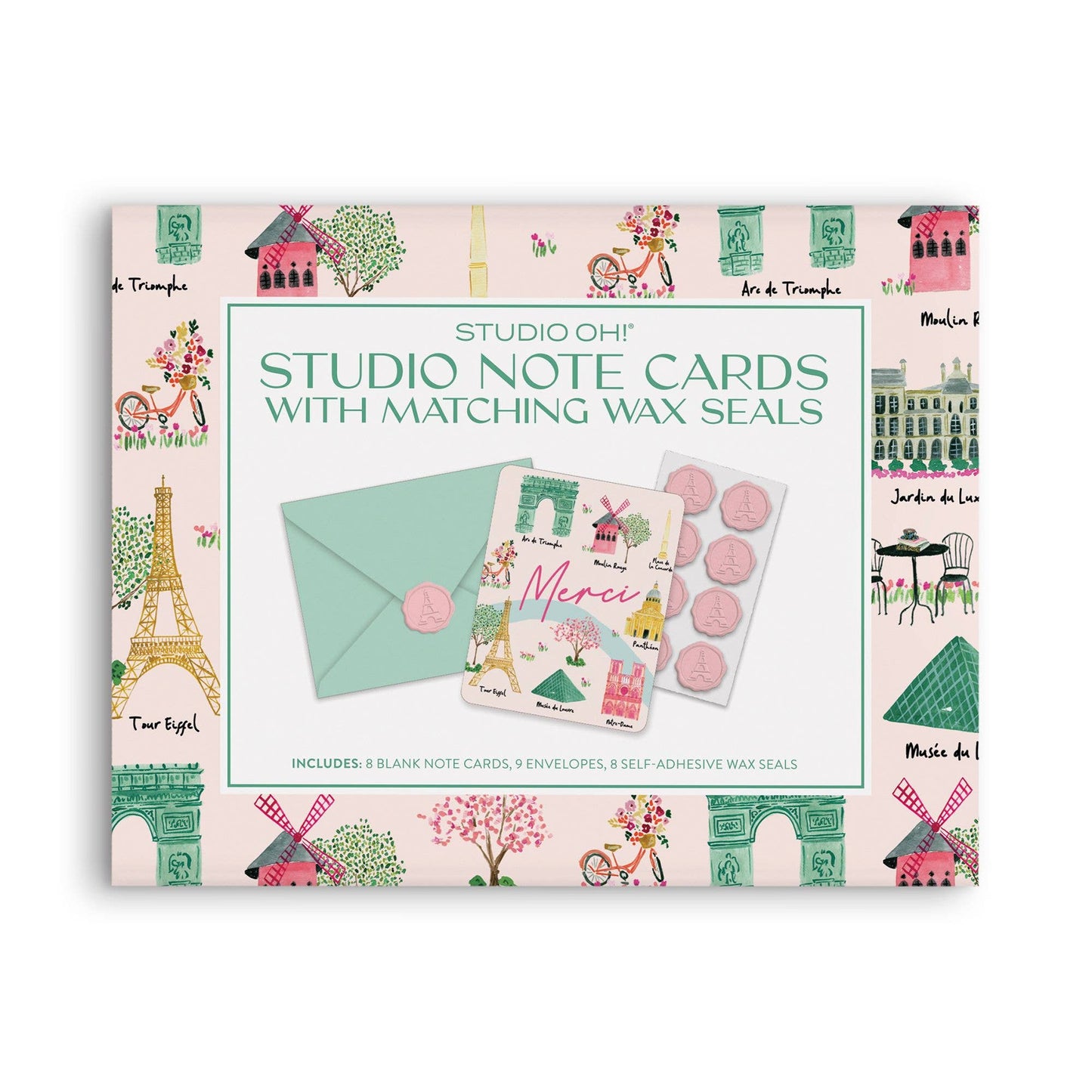 Studio Note Cards with Matching Wax Seals; Sights of Paris