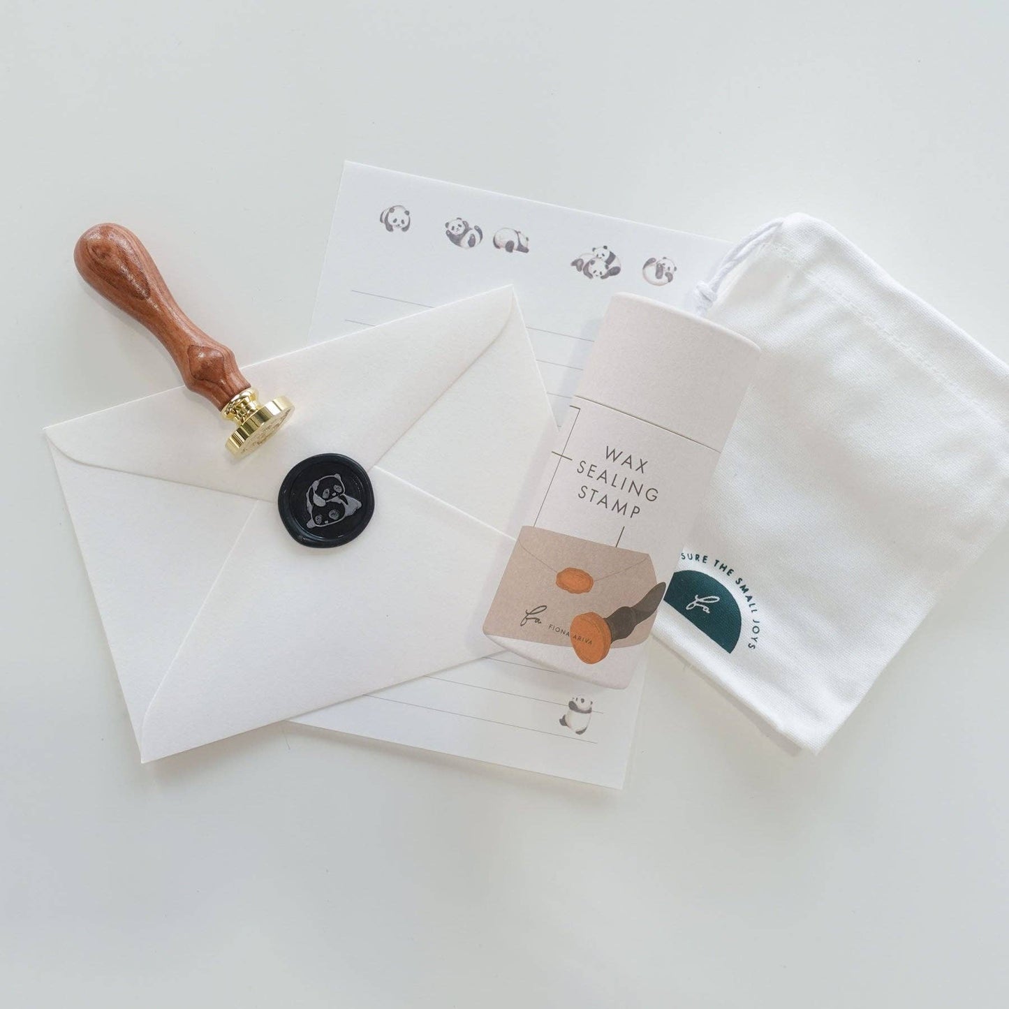 Wax Seal Stamp; Pandas (With Handle, Gift Box, & Storage Bag)