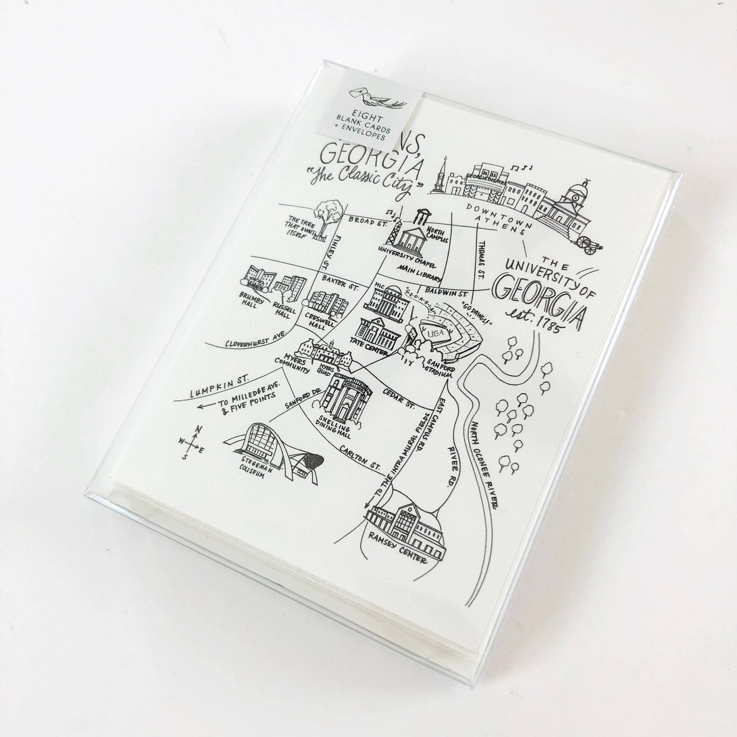 Greeting Card; Athens, Georgia UGA Campus Map By Natty Michelle Paperie