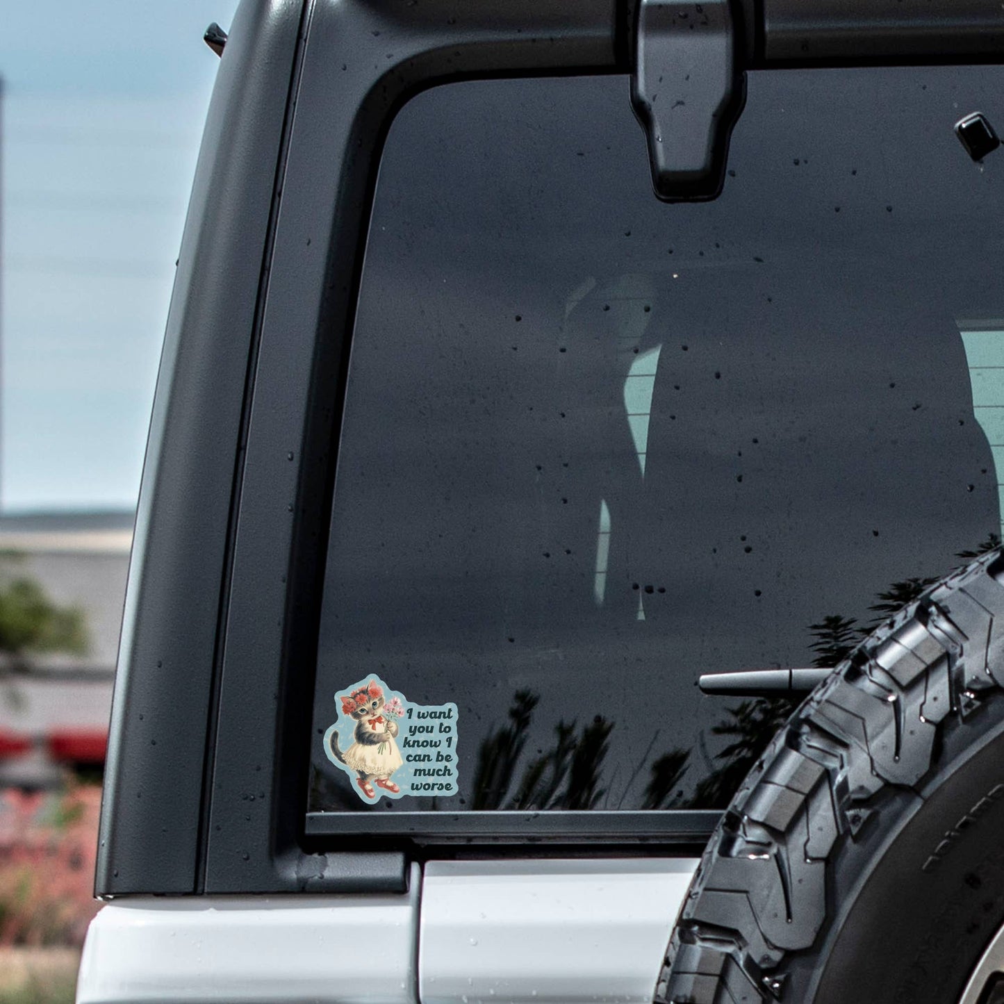 Vinyl Sticker; Fiesty Kitty (Funny Retro Cat)