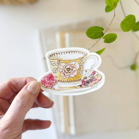 Vinyl Sticker; Yellow Teacup By Emily Lex