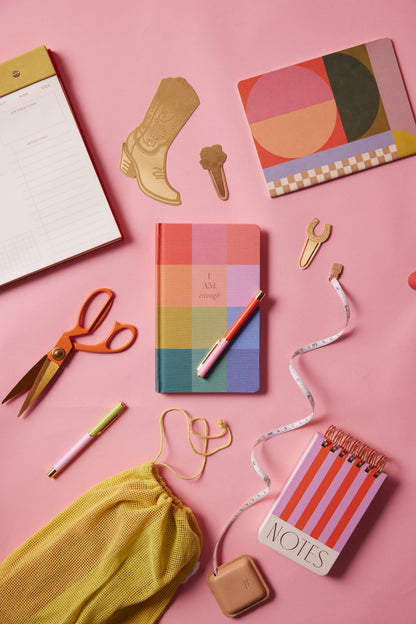 Bookcloth Journal; Rainbow Check I AM Enough